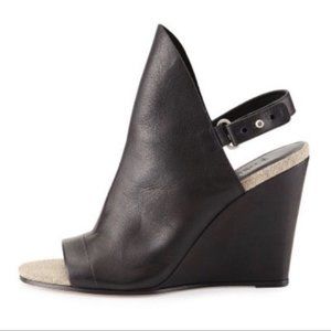 Vince Kostel Slingback Leather Peep Toe Wedges  , Black Sz 8